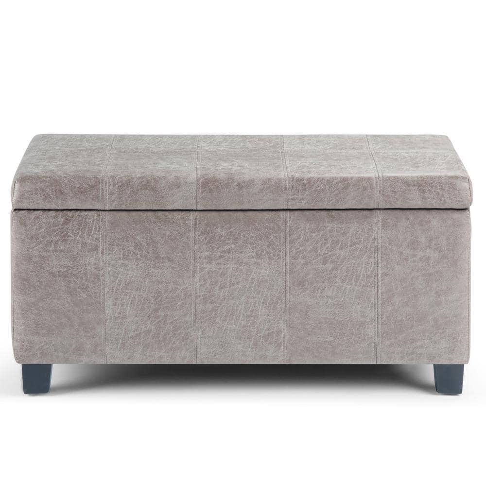 Dover 36 in. Wide Contemporary Rectangle Storage Ottoman Bench in Distressed Grey Taupe Vegan Faux Leather, Assembled