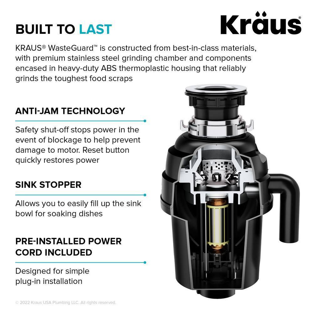 Black Stainless Steel Continuous Feed Garbage Disposal with Ultra-Quiet Motor