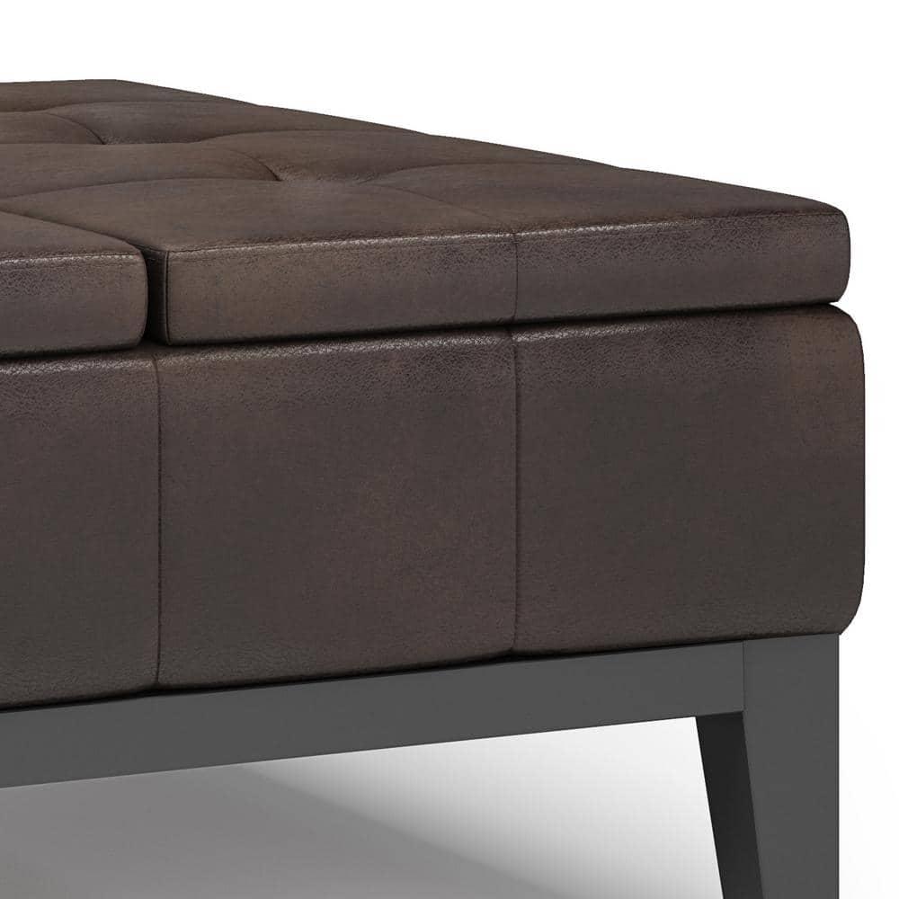 Simpli Home Dover 36"W Upholstered Square Coffee Table Storage Ottoman with Split Tufted Lift Top & Reviews | Wayfair