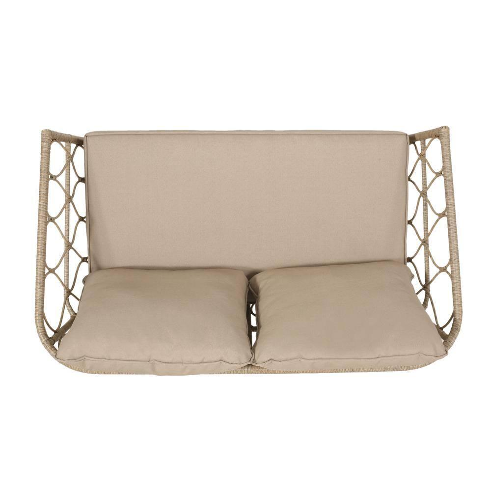 Montserrat Wicker Outdoor Loveseat with Cushions, Light Brown and Beige