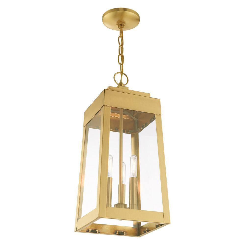 3 Light Outdoor Pendant Lantern in Mid Century Modern Style 8.25 inches Wide By 19.75 inches High-Satin Brass Finish Bailey Street Home