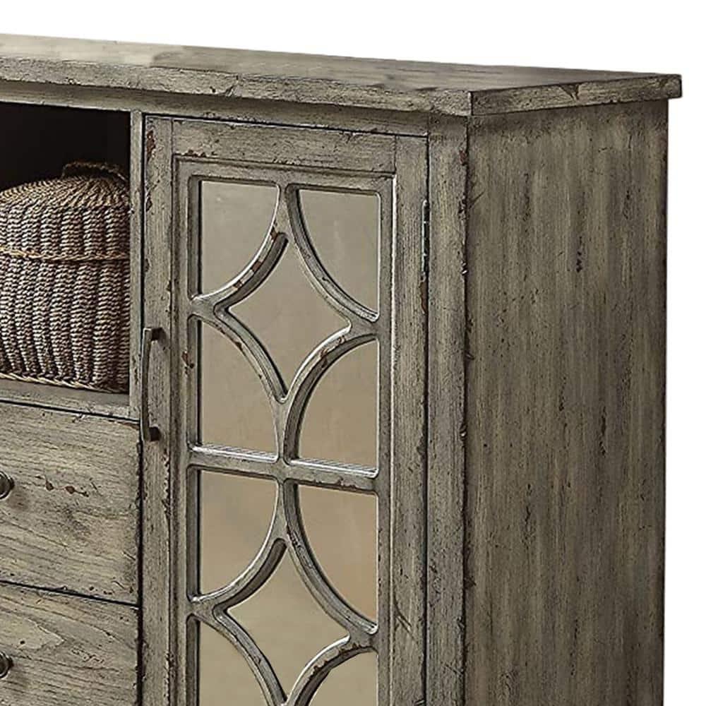 HomeStock Artisanal Artistry Console Table With 2 Doors And 2 Drawers, Weathered Gray