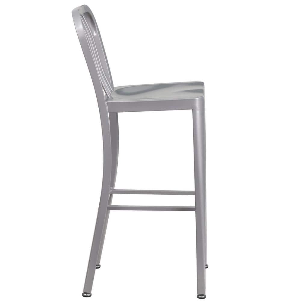 Flash Furniture Commercial Grade 30" High Silver Metal Indoor-Outdoor Barstool with Vertical Slat Back