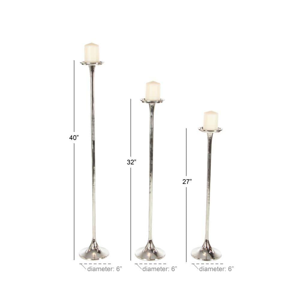 Set of 3 Metallic Aluminum Candle Holders Silver - Olivia & May: Oversized Pillar, Modern Style, Indoor Use