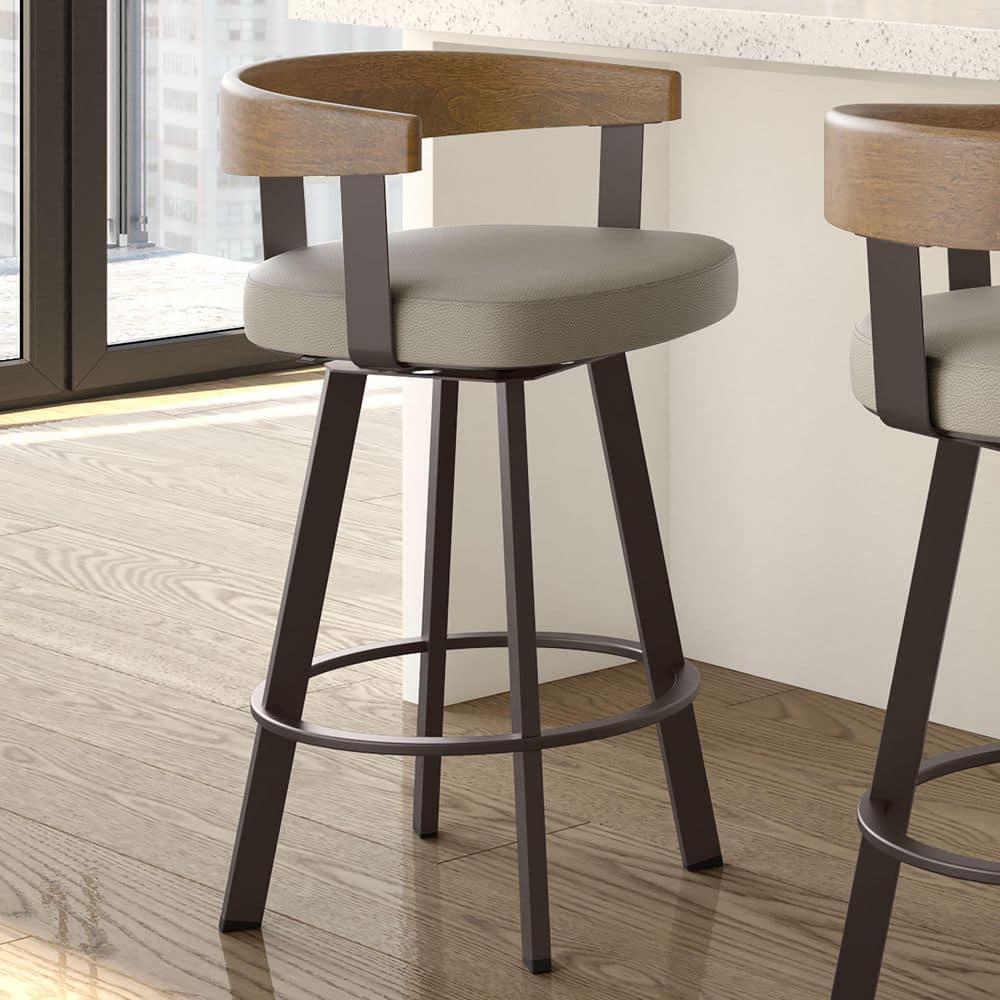 Amisco Lars Upholstered Barstool Greige/Dark Brown: Chic Urban Frame, Faux Leather, Steel Base, 300 lbs Capacity