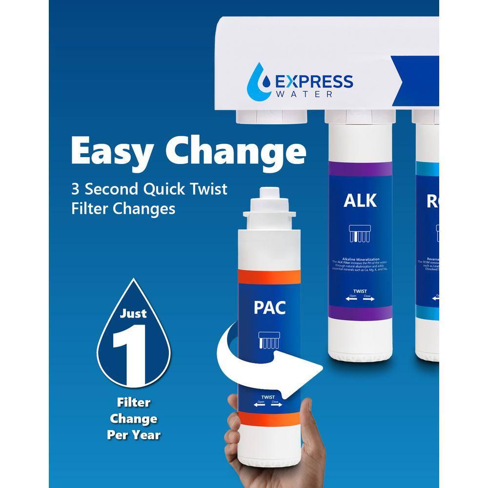1 Year Elite RO Alkaline Reverse Osmosis System Replacement Filter Set ? 5 Easy Change Quick Twist filters with Alkaline Filter for added Essential Minerals ? 100 GPD RO Membrane