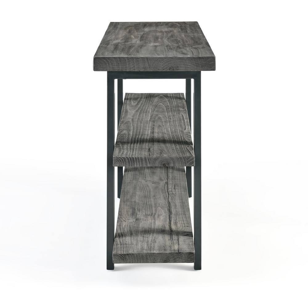 Alaterre Farmhouse Reclaimed Wood Console Table with Shelves, Slate Gray/Black