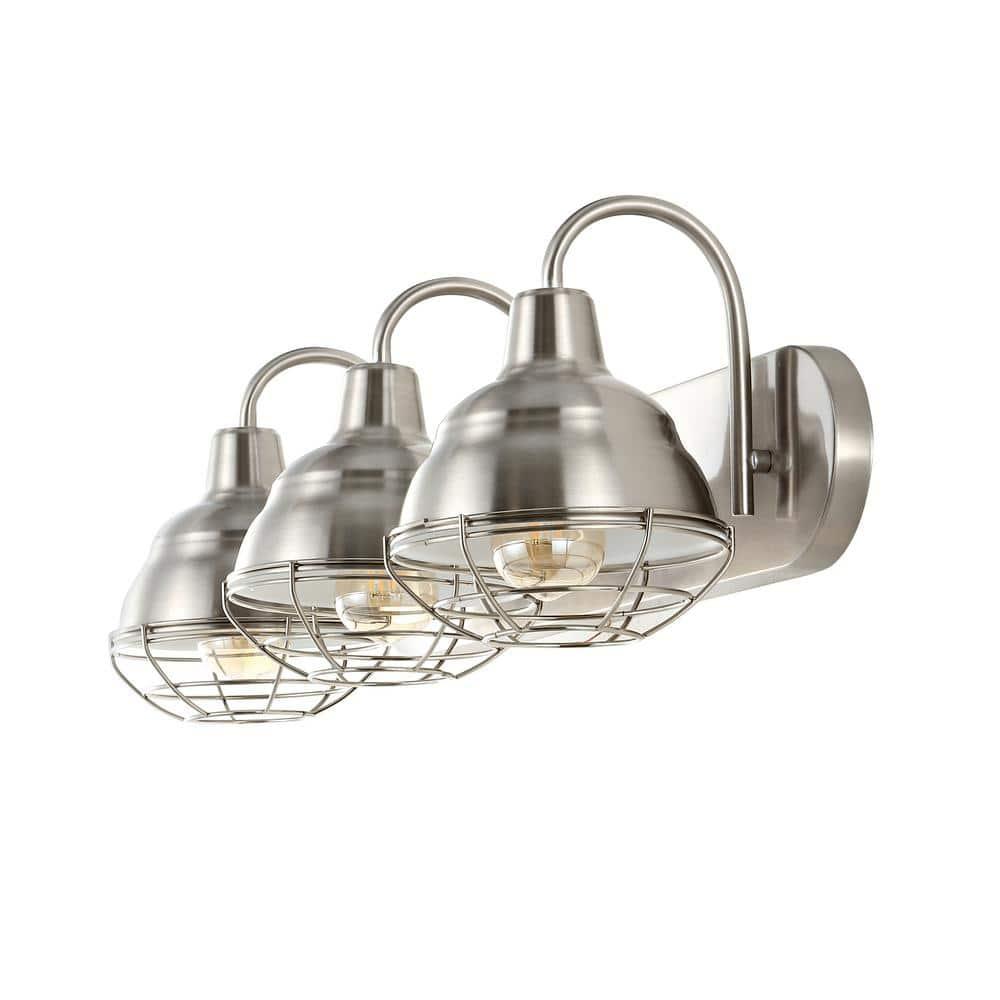 BEAUTY DEPOT 24.5" 3-Light Industrial Farmhouse Vanity Light, Nickel Finish, Led Bulbs Included, Modern Rustic Bathroom, Hallway, Living Room, Bedroom Mirror Cabinet Lighting