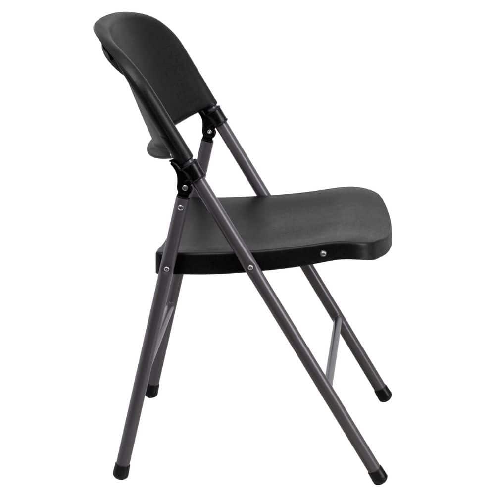 Flash Furniture HERCULES Series 330 lb. Capacity Black Plastic Folding Chair with Charcoal Frame