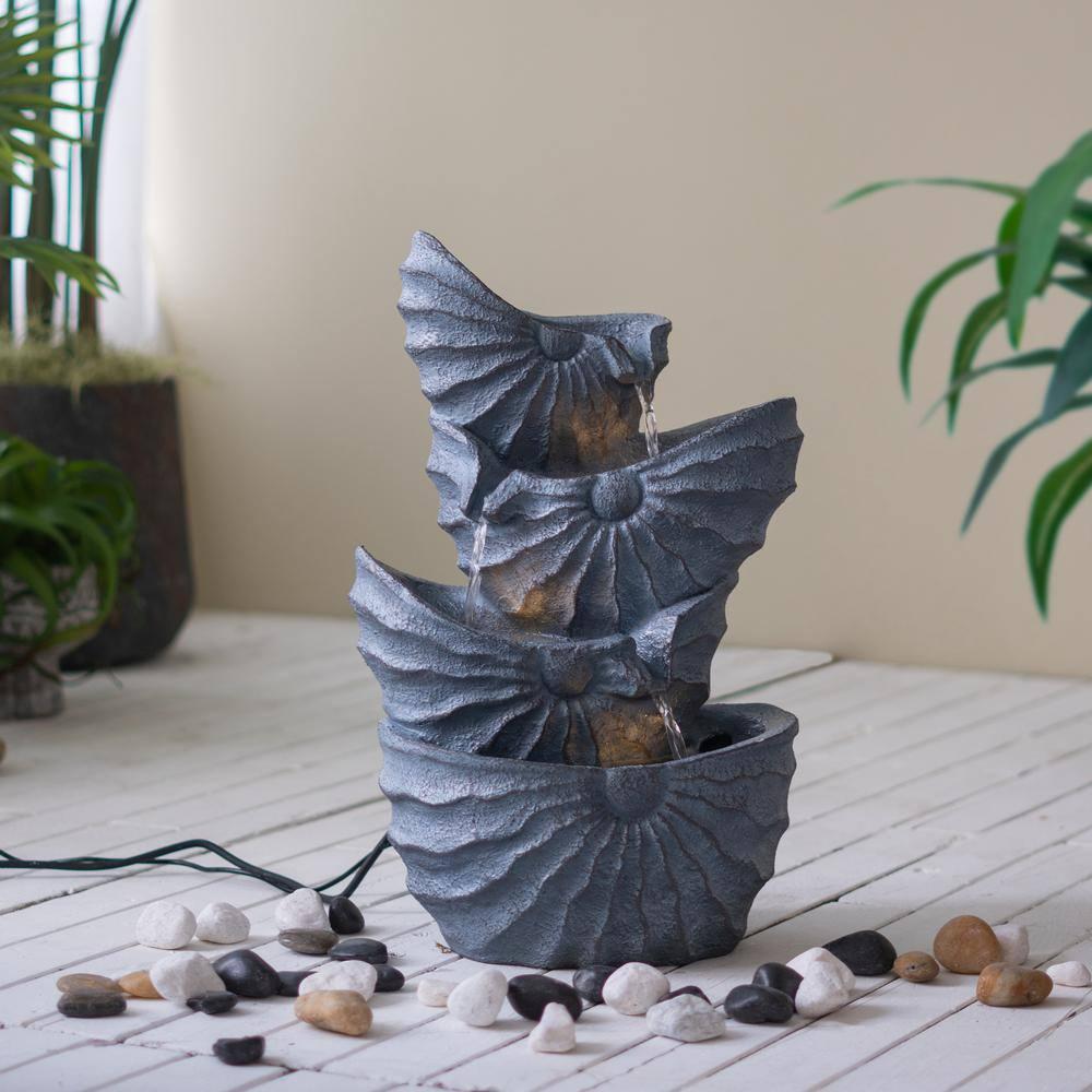 21.5 in. Blue Polyresin Nautilus Shell 4-Tier Water Fountain with Light