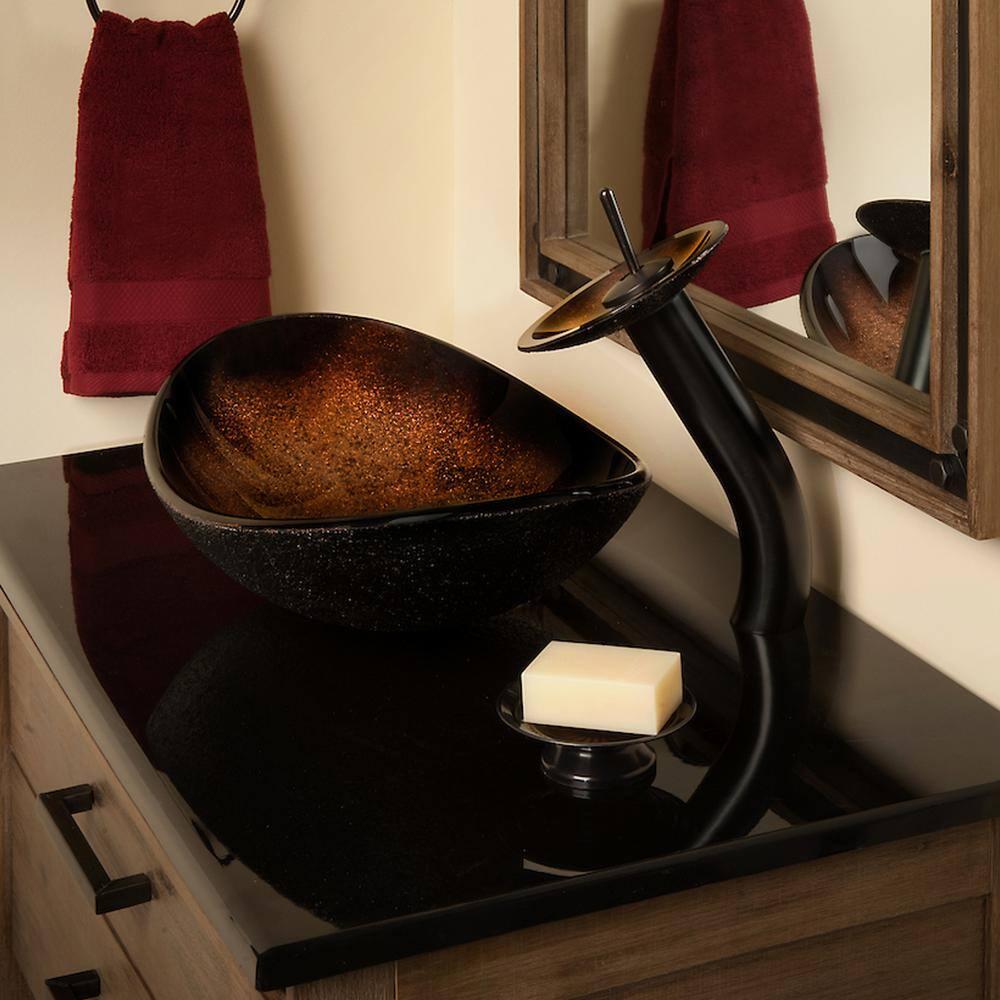 Novatto 15'' Black/Copper Glass Oval Bathroom Sink