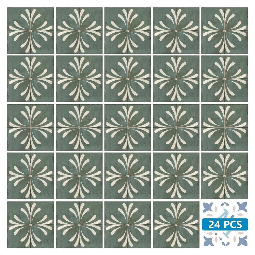 Mi Alma Dark Gray Vintage Flower Peel & Stick Tiles - Vinyl Backsplash 8x8