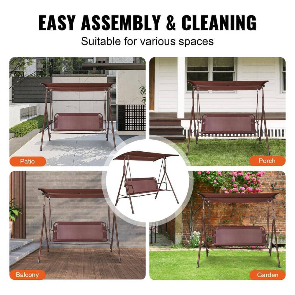 3-Person Patio Swing Chair Outdoor Patio Swing with Adjustable Canopy Porch Swing