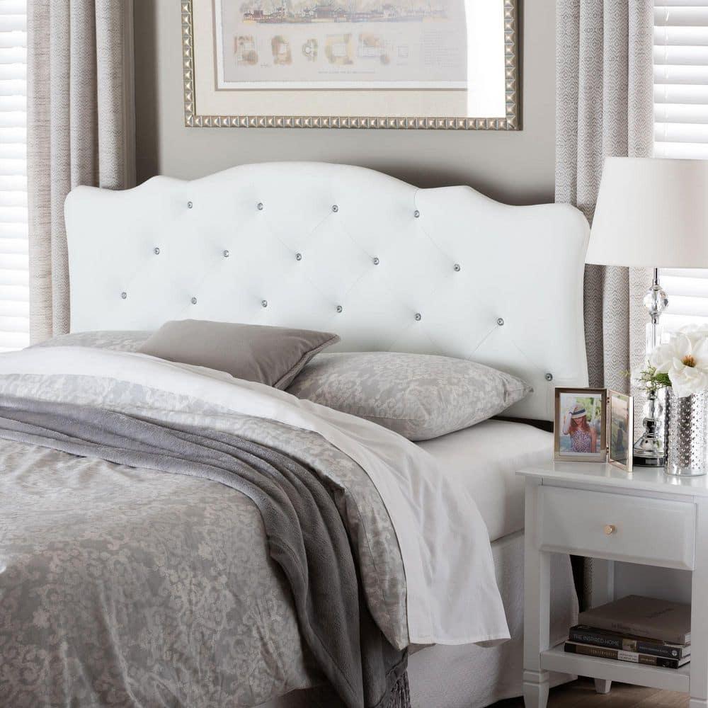 Queen Rita Modern And Contemporary Faux Leather Upholstered Button-Tufted Scalloped Headboard White - Baxton Studio
