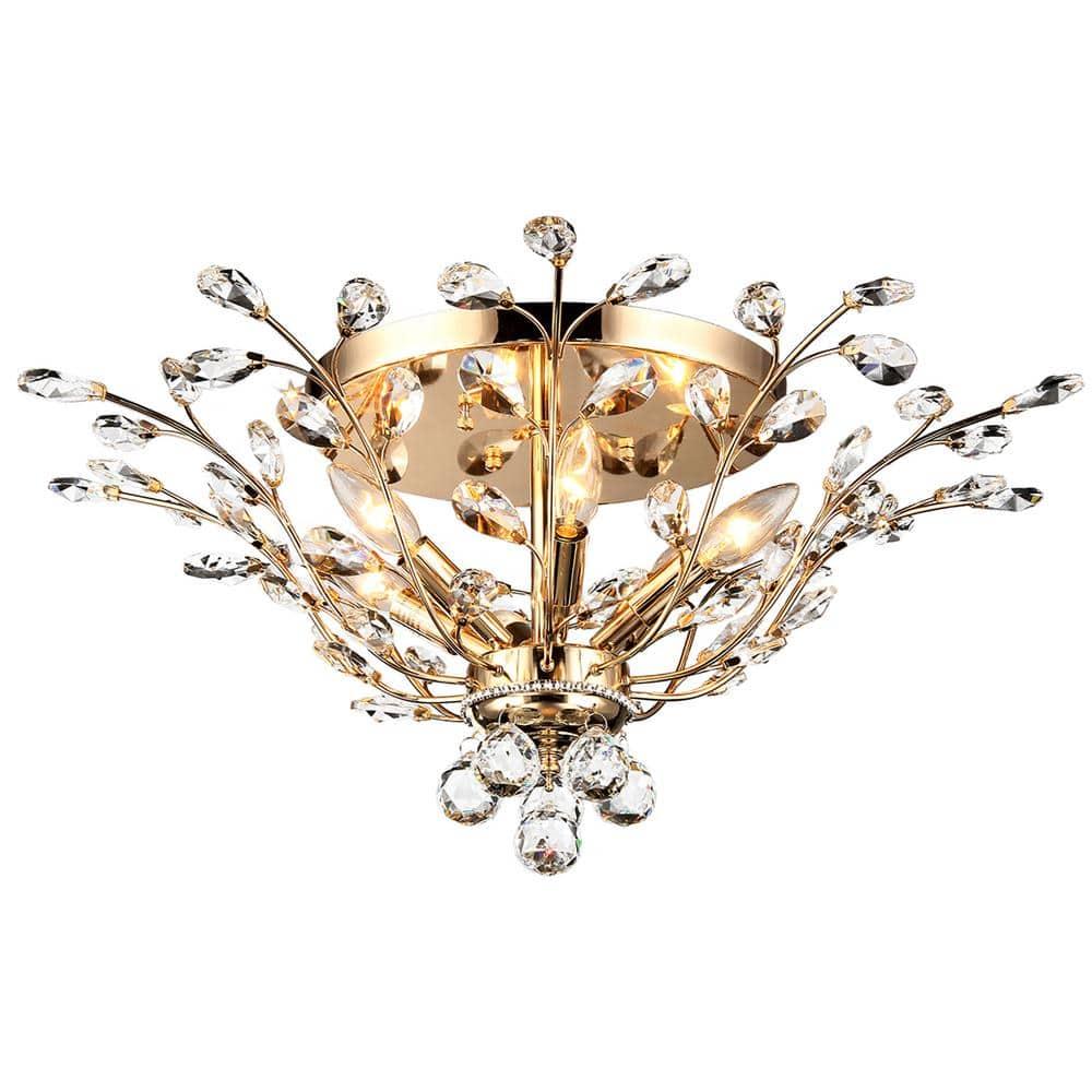 Warehouse of Tiffany Ava 6-light Gold 27-inch Crystal Flush Mount