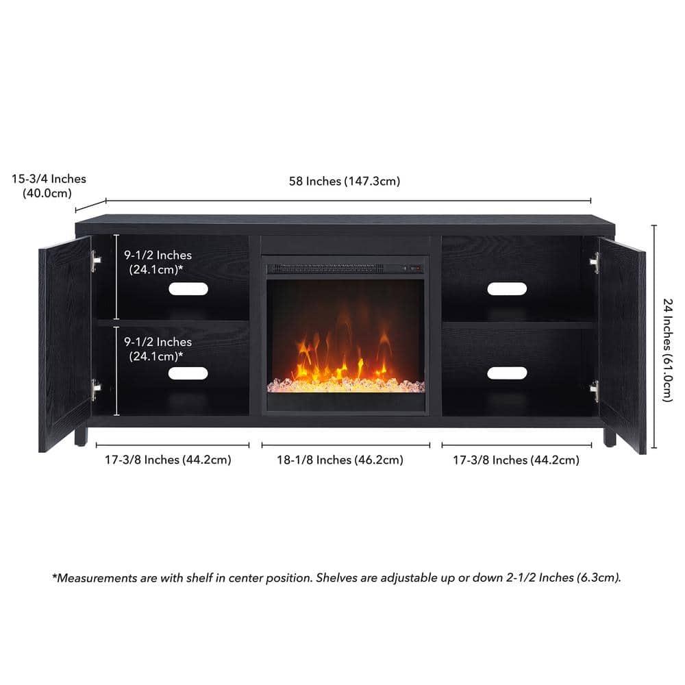 Evelyn&Zoe Granger Rectangular TV Stand with Crystal Fireplace for TV's up to 65", Black