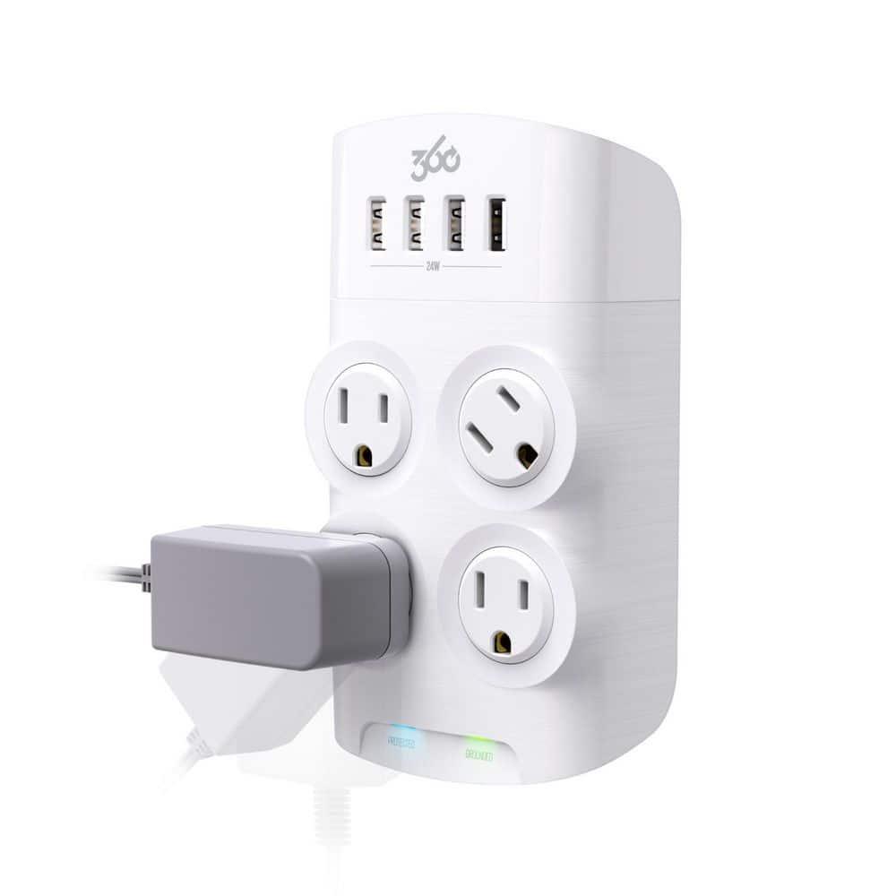 360 Electrical - Revolve 4 outlets Wall Tap Surge Protector - 1080 J - White