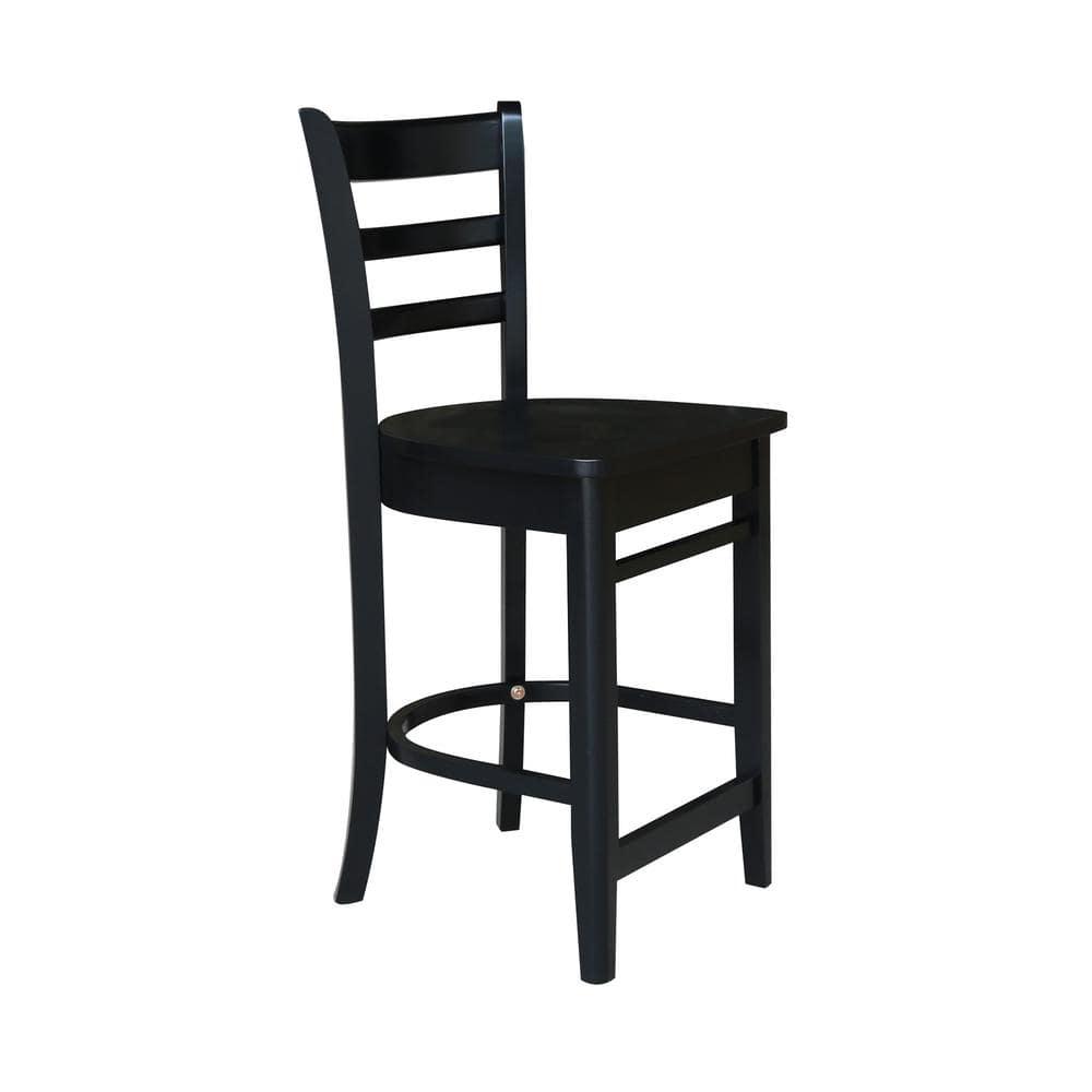 24" Emily Counter Height Barstool Antiqued Black - International Concepts: Solid Wood, Ladder-Back, Square Seat