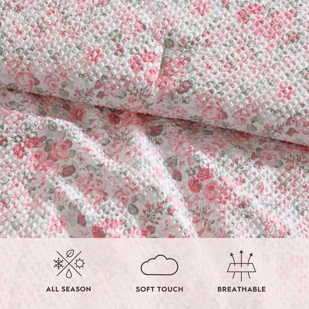 Laura Ashley Laura Ashley Quartet Pink Reversible Easy Care Dorm Bonus Bed Set