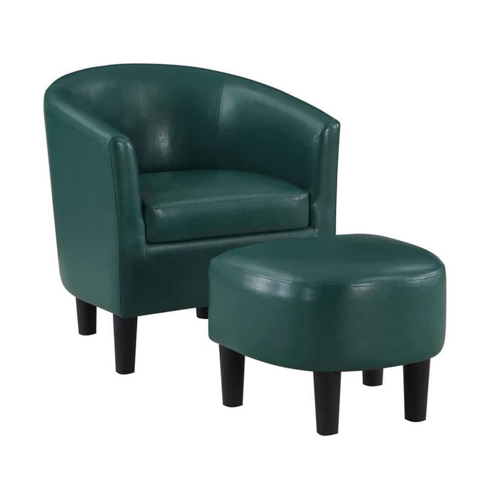Convenience Concepts Take a Seat Churchill Accent Chair with Ottoman, Forest Green Faux Leather