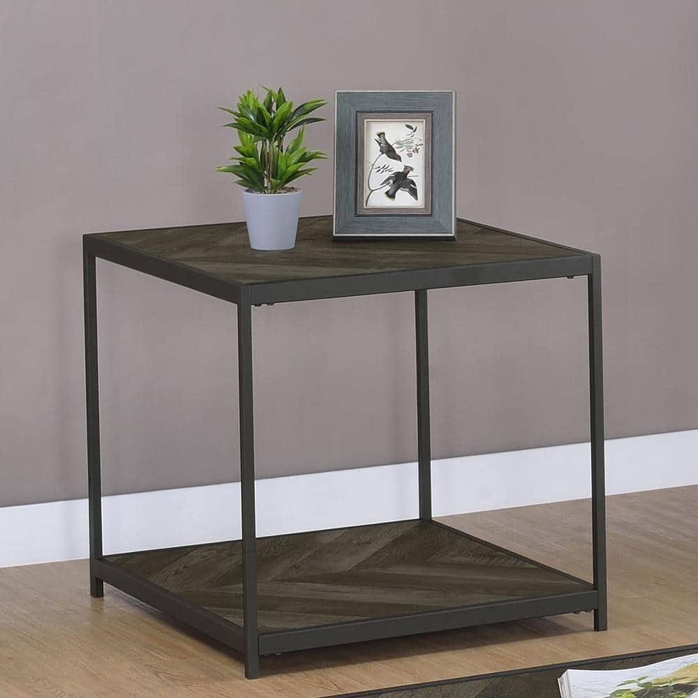 Beckley Wood End Table Gray Herringbone/Black - Coaster