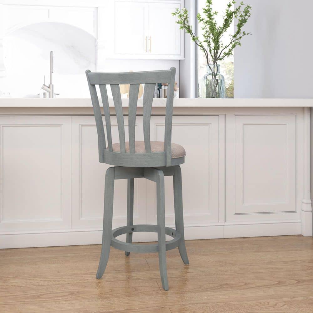 Hillsdale Furniture 25.75" Savana Swivel Counter Height Barstool Blue (Wirebrush)/Cream : Upholstered, Wood Legs, 250lb Capacity