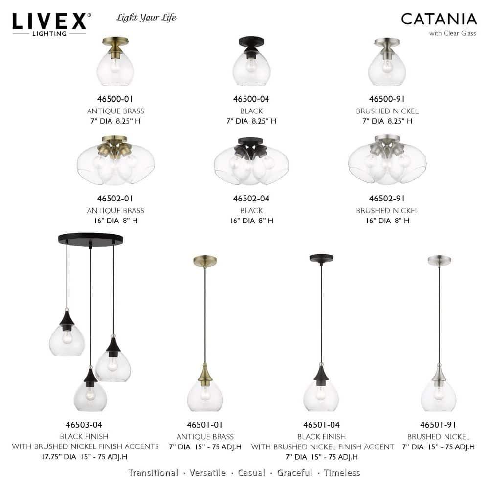 Livex Lighting Catania 3 - Light Pendant in  Black/Brushed Nickel