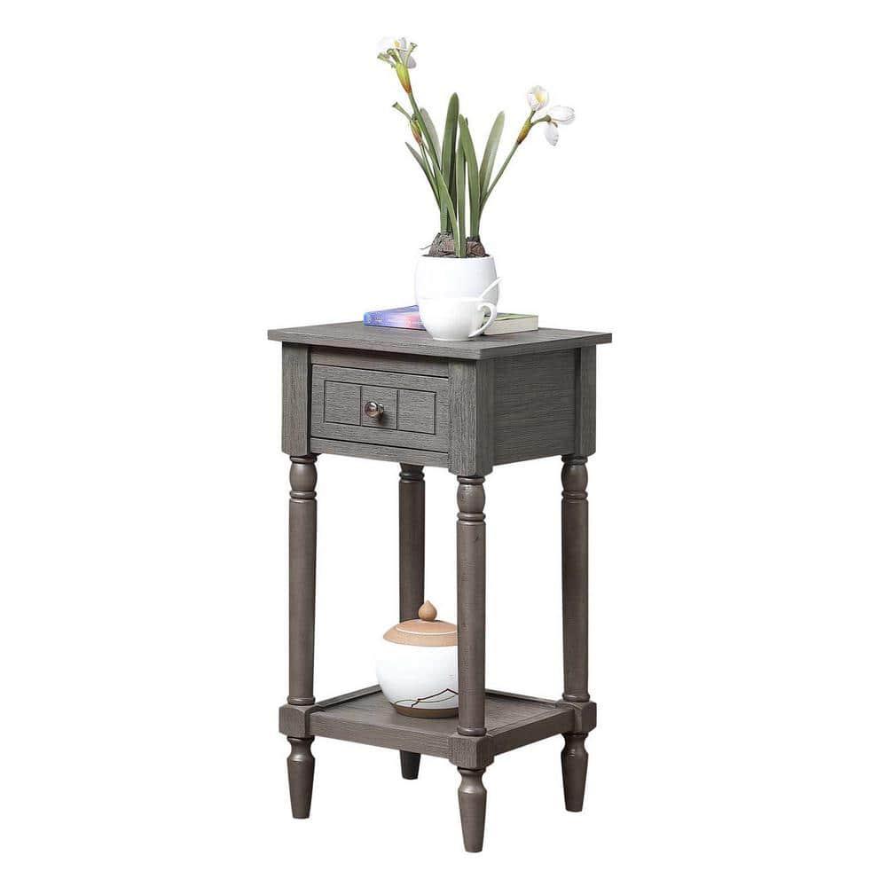French Country Khloe 1 Drawer Accent Table with Shelf, Wirebrush Dark Gray