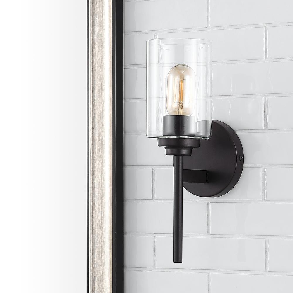 JONATHAN Y Juno 13" 1-Light Farmhouse Industrial Iron Cylinder LED Sconce, Oil Rubbed Bronze/Clear