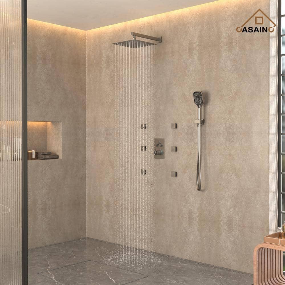 CASAINC 6-Spray 12 in. Thermostatic Dual Shower Heads with 6-Jets