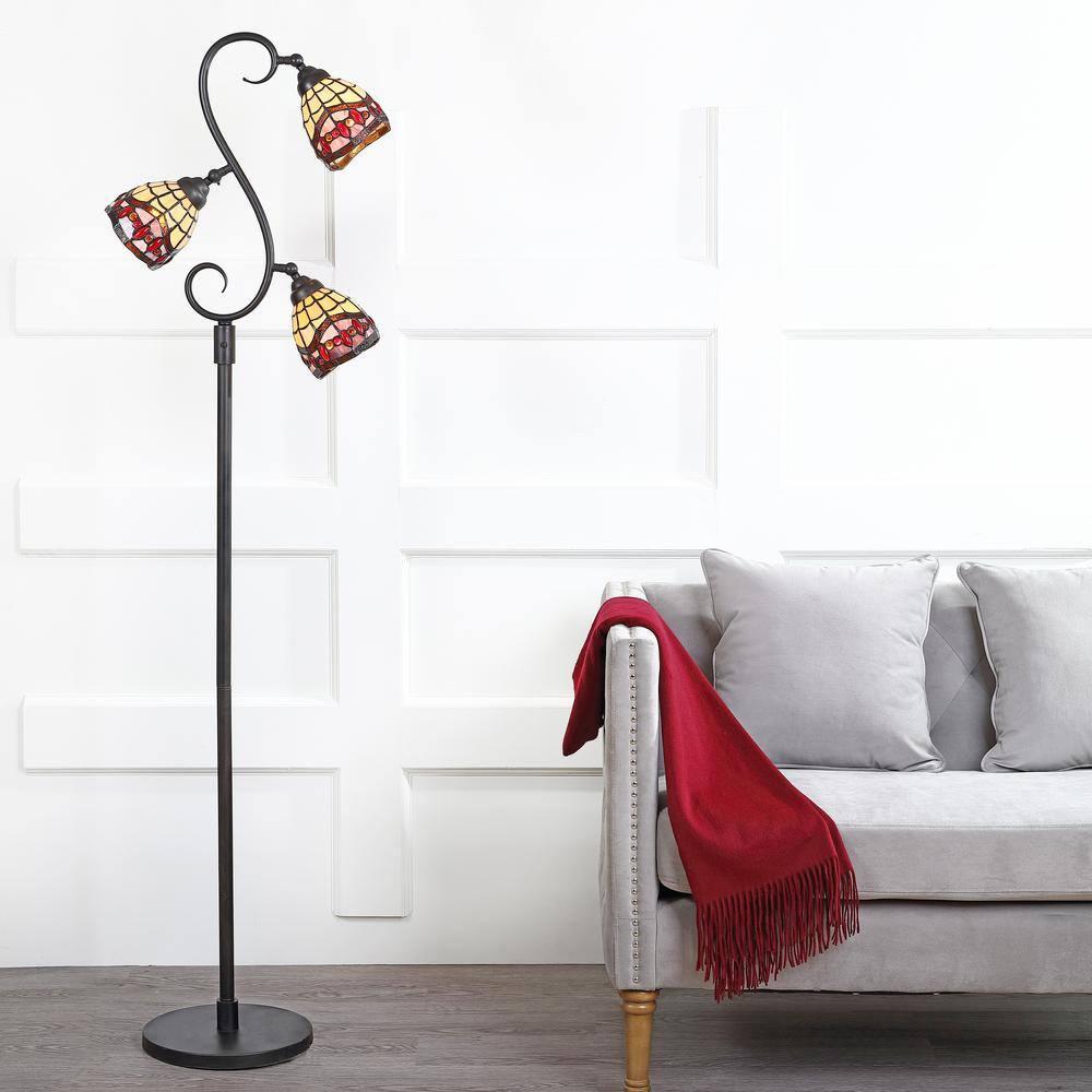 JONATHAN Y JYL8013A Walker Tiffany-Style 70.5" Multi-Light LED Floor Lamp, Traditional for living room, dinning room, bedroom, office Bulb Included, Bronze