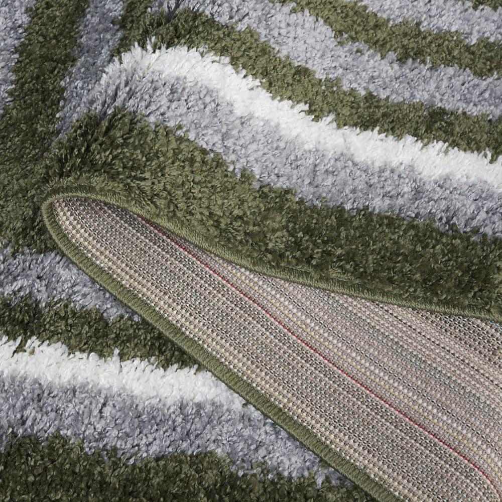SAFAVIEH Border & Stripe Hyram Bordered Shag Area Rug, Green, 6'7" x 6'7" Square