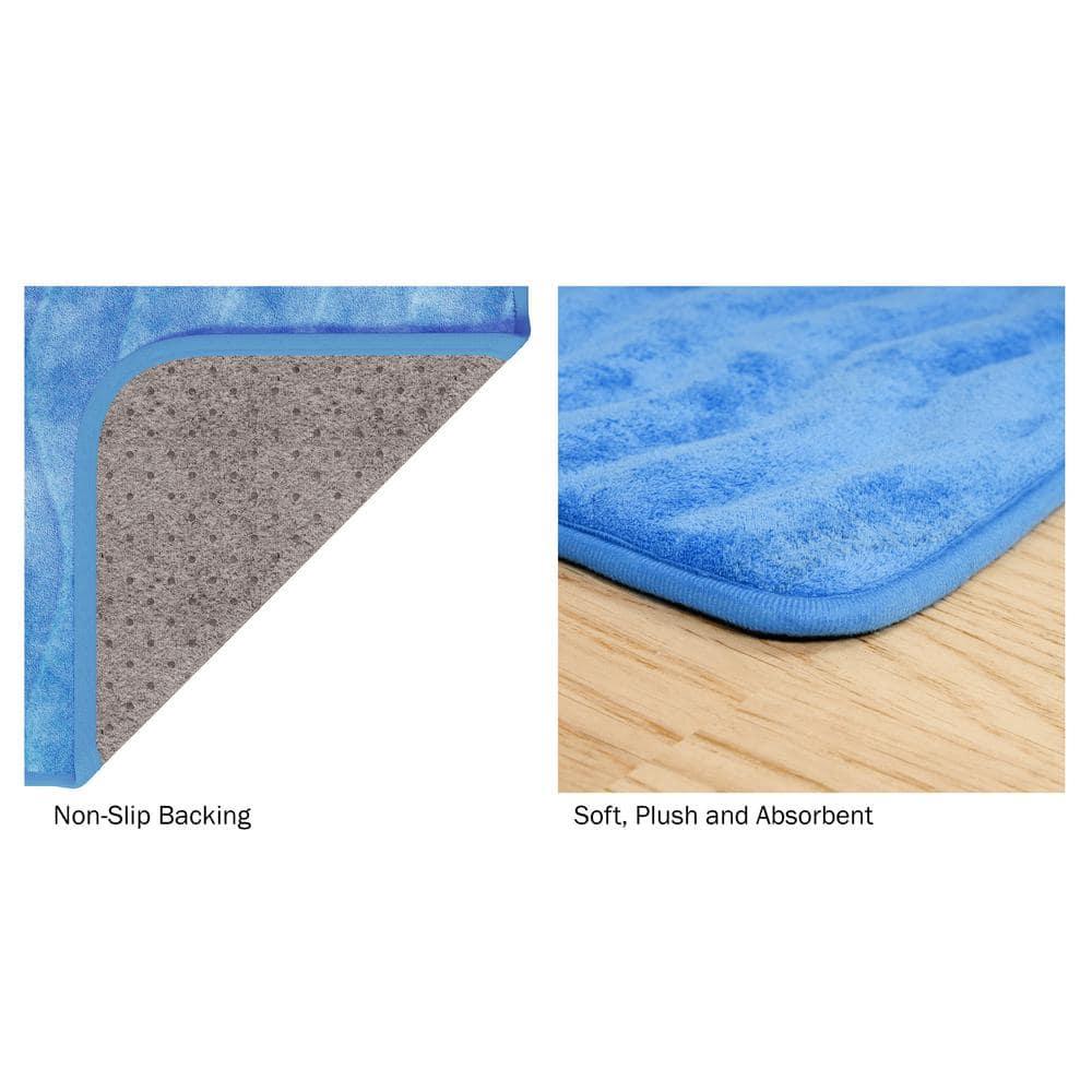 Microfiber Memory Foam Bathmat ? Oversized Padded Nonslip Accent Rug for Bathroom, Kitchen, Laundry Room, Wave Pattern by Lavish Home (Blue)