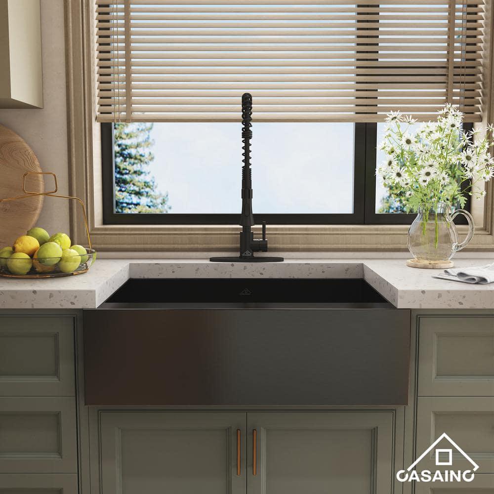 33" L x 22" W Farmhouse Kitchen Sink with Faucet, Stainless Steel Grid