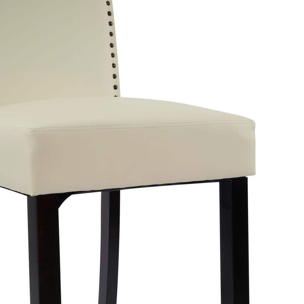 Christopher Knight Home Transitional 30.75" PU Upholstered Bar Stools with Solid Wood Frame, Beige, Set of 2