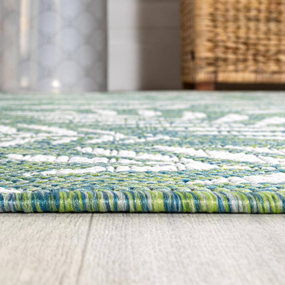 5' x 5' Nevis Palm Frond Indoor/Outdoor Area Rug, Cream/Green - JONATHAN Y