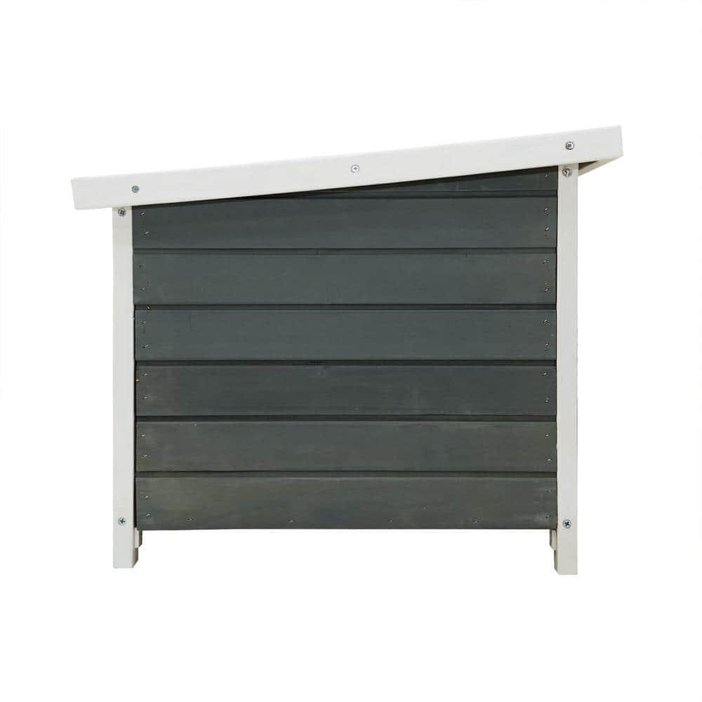Gray and White Wooden Outdoor Rabbit Hutch with Lockable Door