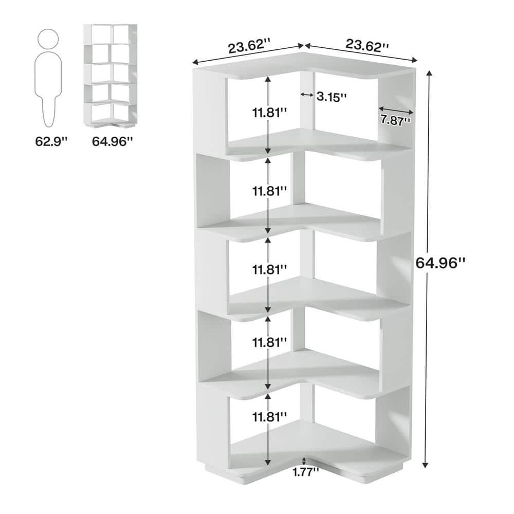 Hommoo 6-Tier Corner Bookshelf, 64.96" Corner Bookcase with Anti-Drop Panel Silver Gray