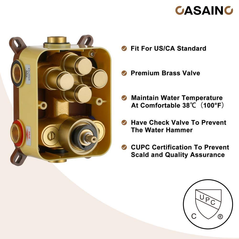 CASAINC Single Handle 1-Spray Thermostatic 4-function Shower System Dual Showerhead