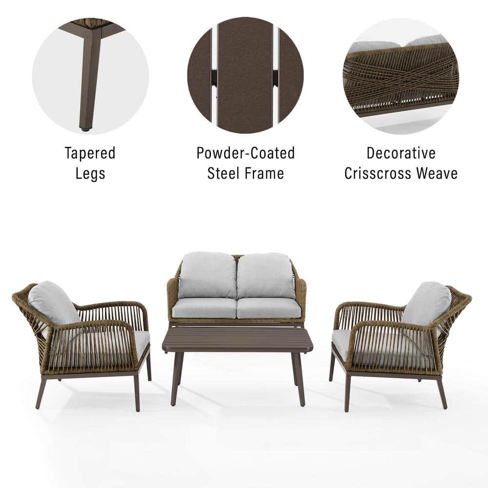 Haven 4pc Outdoor Wicker Conversation Set: Weather-Resistant, Steel Frame, Polyester Cushions - Crosley