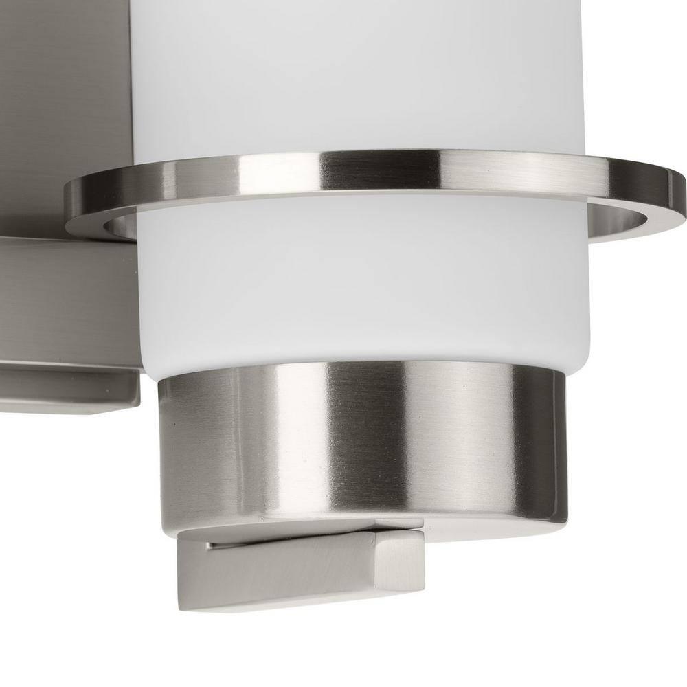 Progress Lighting Reiss 2-Light Vanity Light, Brushed Nickel, White Glass Shade
