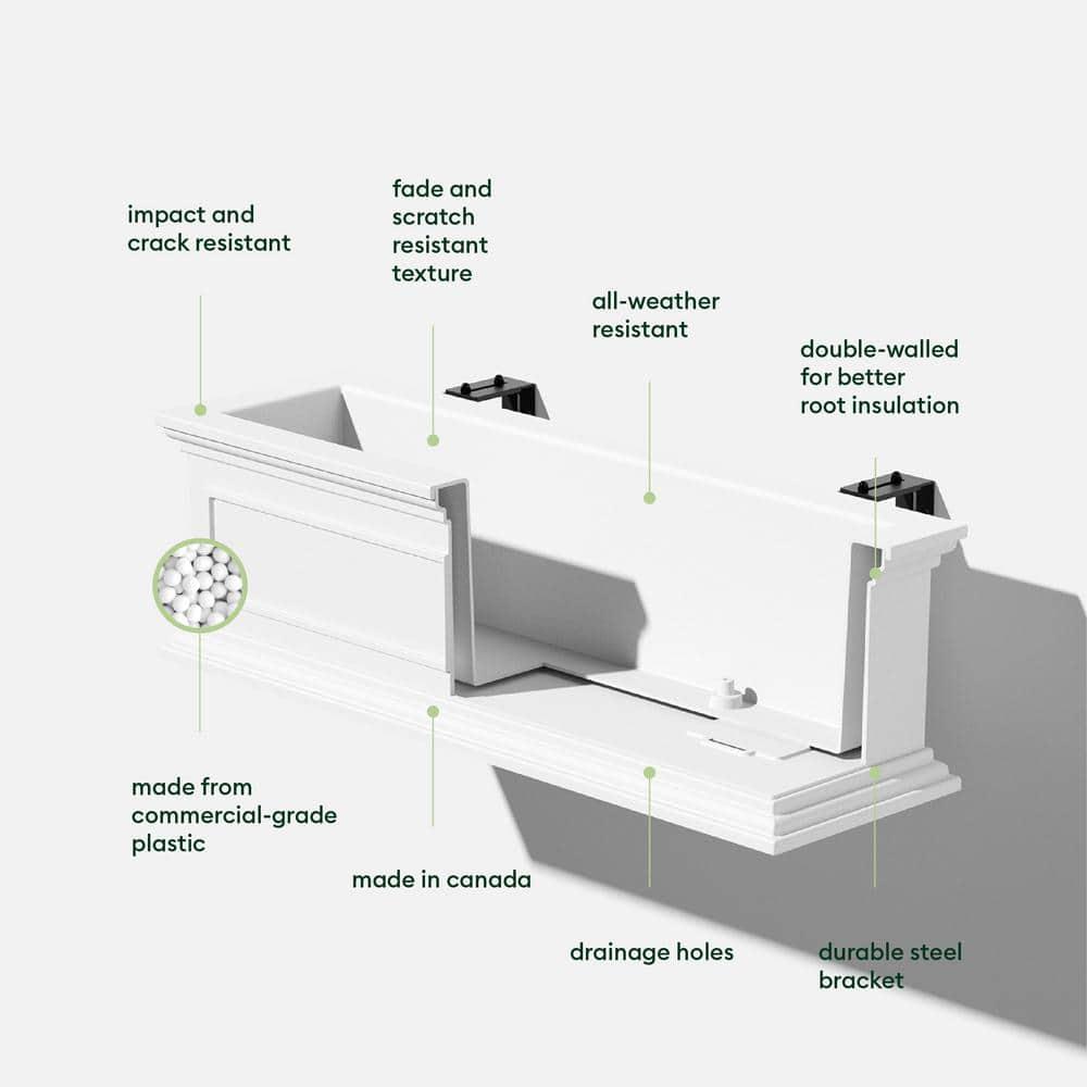 Veradek Brixton Railing Window Box 36" Plastic Planter - White