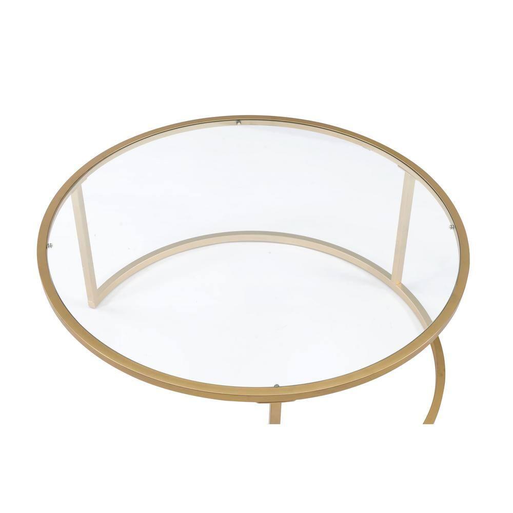 Metal Framed Nesting Coffee Tables with Glass and Marble Tops Set of Two Gold - Saltoro Sherpi