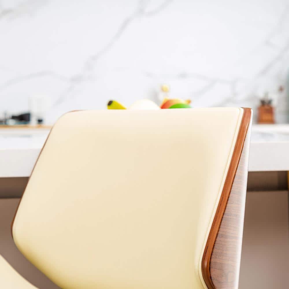 Glitzhome Set of 2 Leatherette Adjustable Height Swivel Bar Stools Chrome Plated Base Beige : Upholstered, Steel Legs, Rectangle Shape