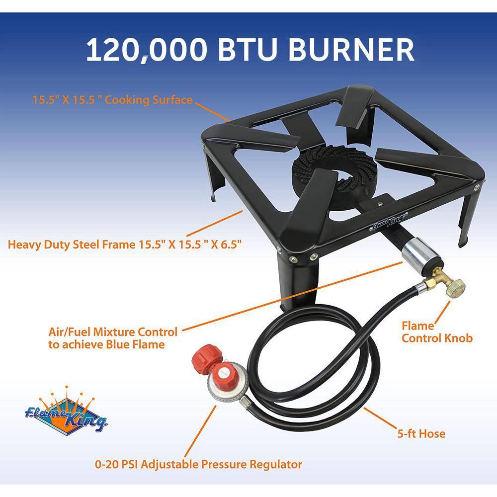 Flame King Portable Gas Stove, Single Burner Propane Stove with QCC1 Type-1 Valve, 120K BTU, 9 lbs