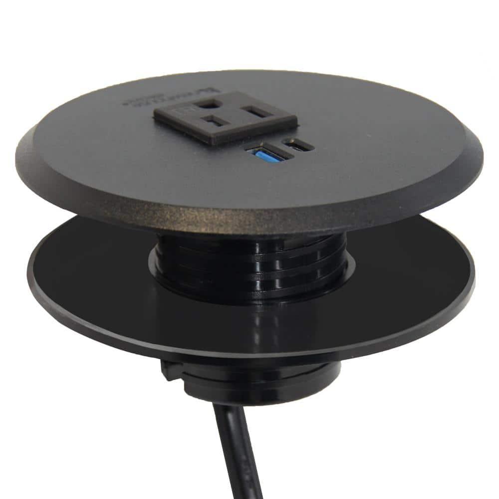 2-4 in. Universal Desk Grommet with Tamper Resistant Electrical Outlet, USB Ports, and 6.5-ft. Cable