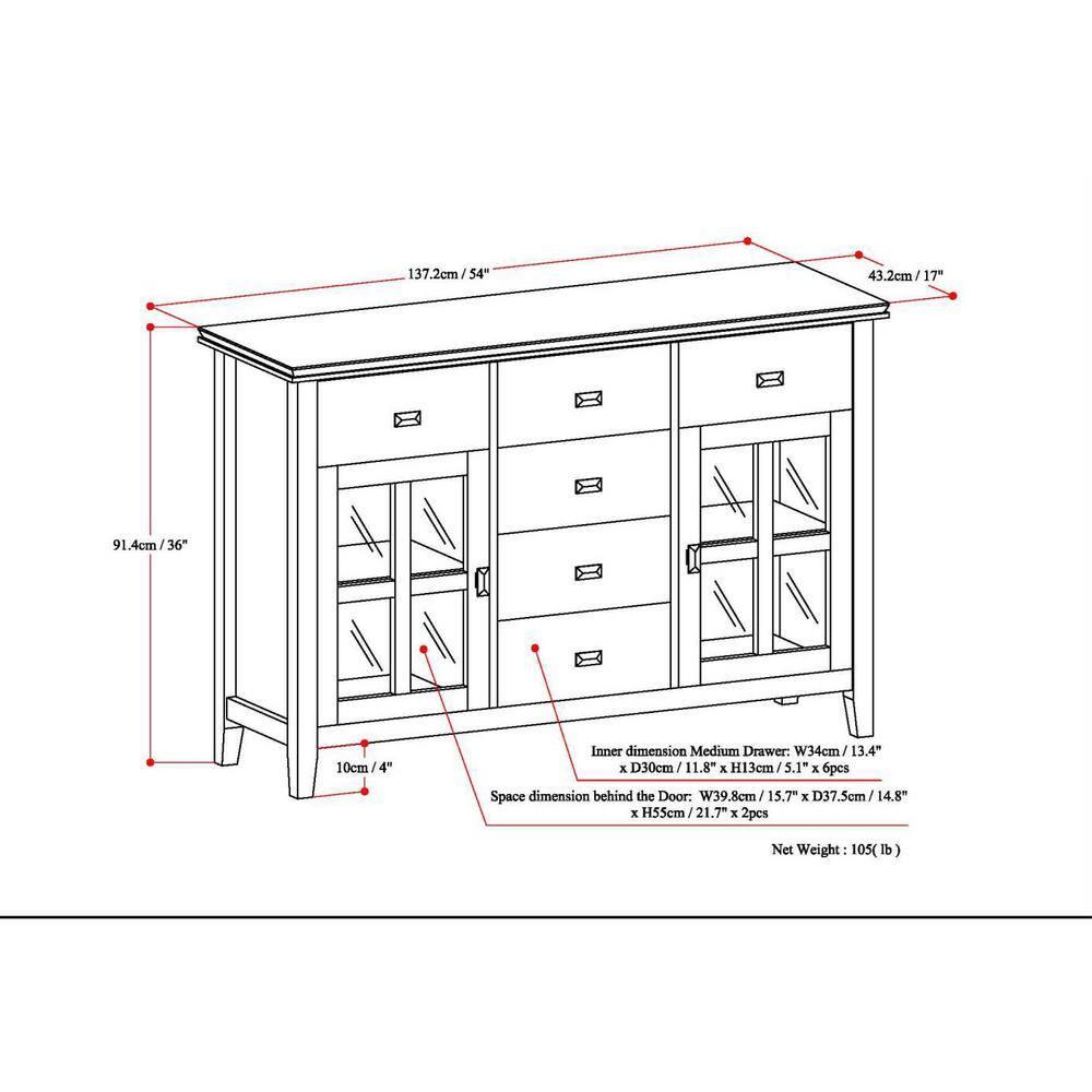 Simpli Home Artisan Solid Wood Sideboard Buffet In Distressed Grey