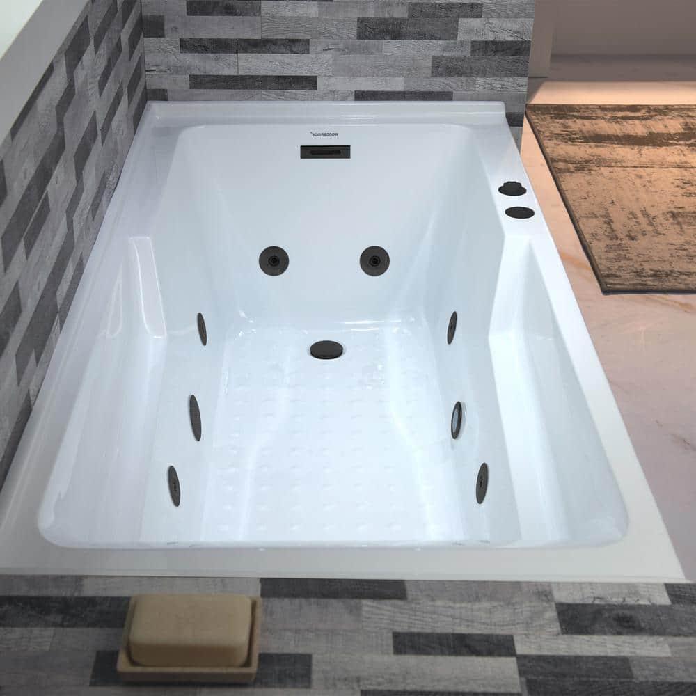 60" x 30" Whirlpool Heated Rectangular Alcove Acrylic Bathtub with Chrome/Matte Black Drain and Overflow