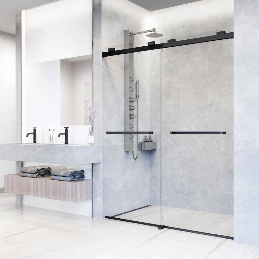 Houston 56-60" W x 76" H Sliding Frameless Shower Door with 3/8" Clear Glass
