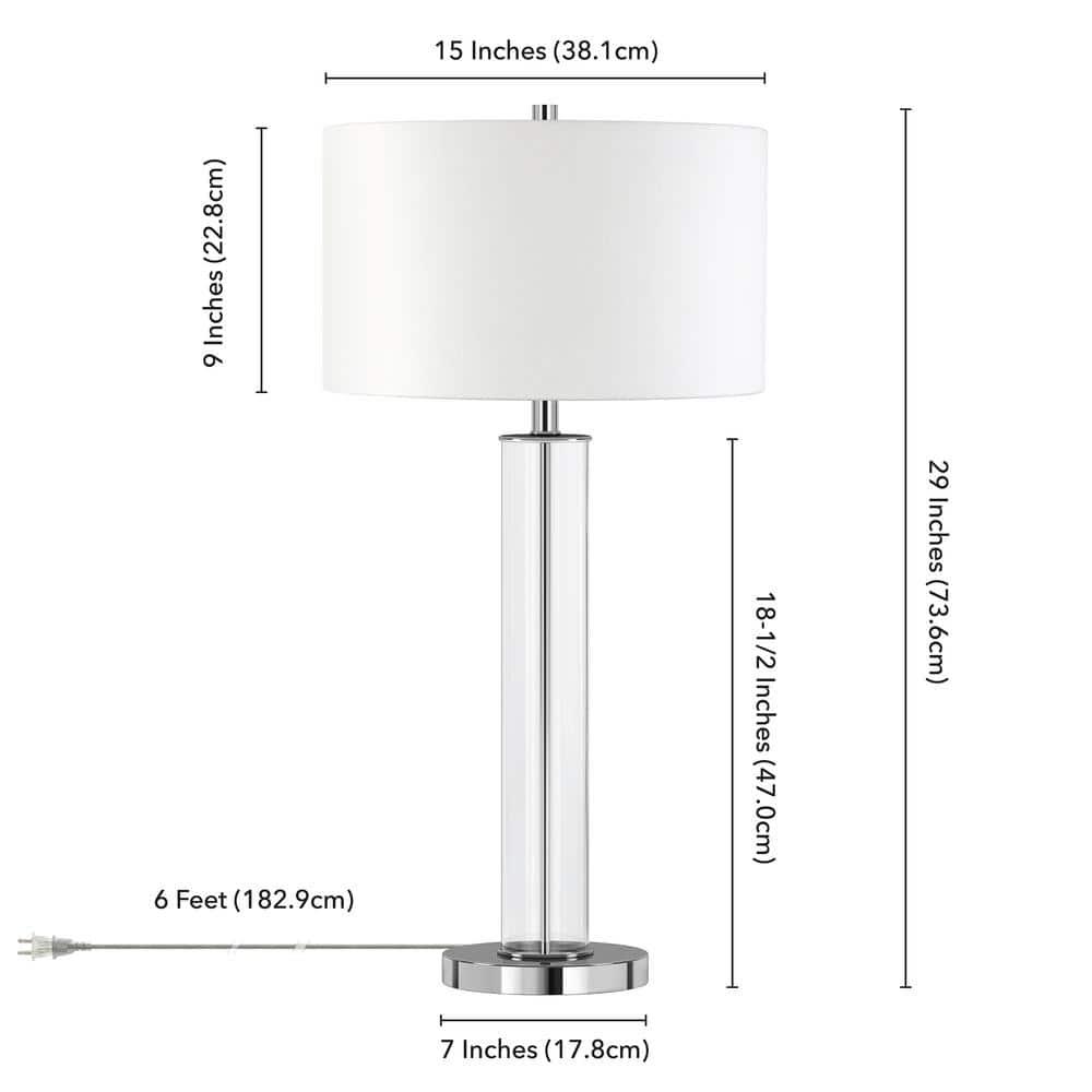 Evelyn&Zoe 29" Traditional Clear Glass Table Lamp with White Drum Linen Shade